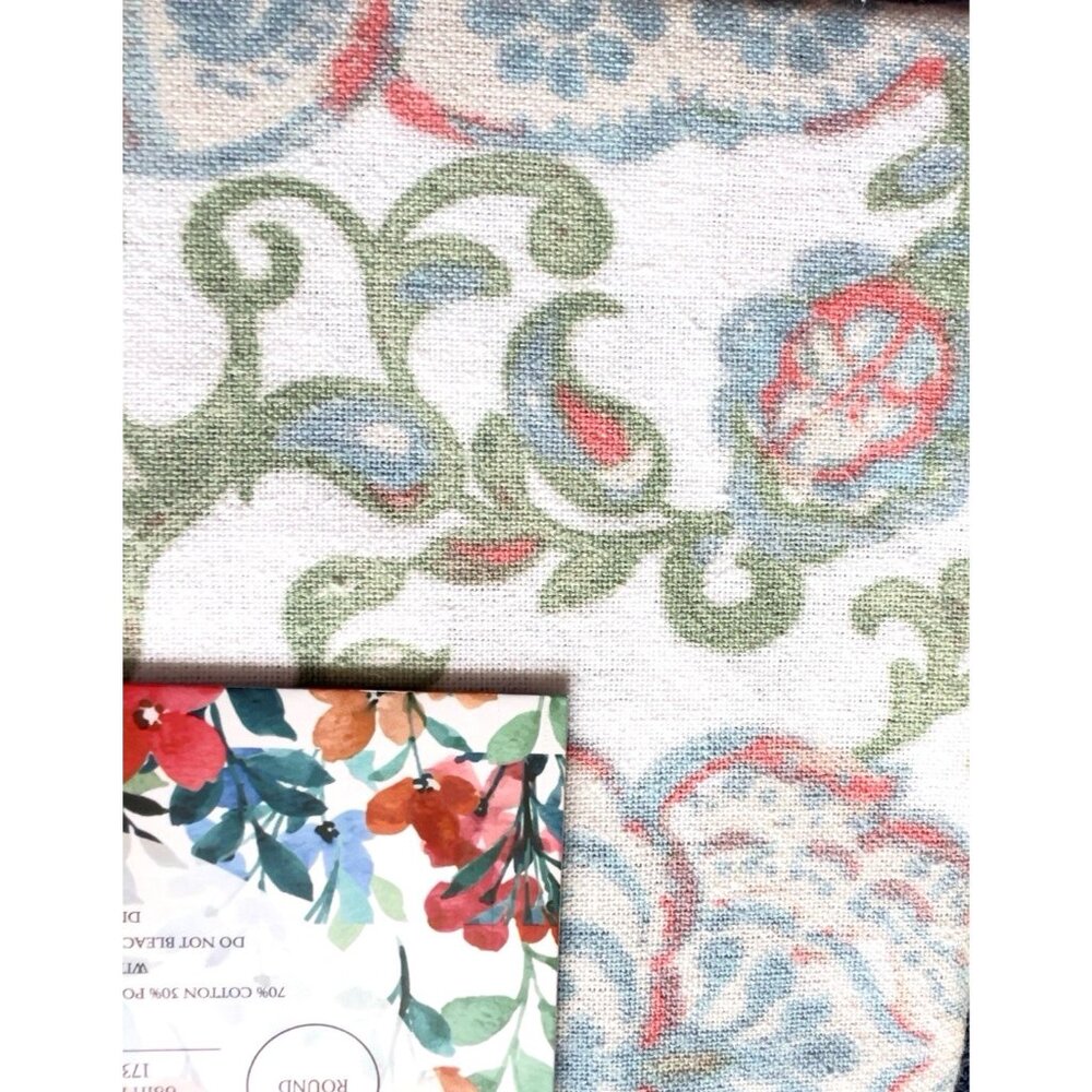 NWT Summer Love Tablecloth Blue Green Peach 60"x 84" 70% Cotton Mireille Designs